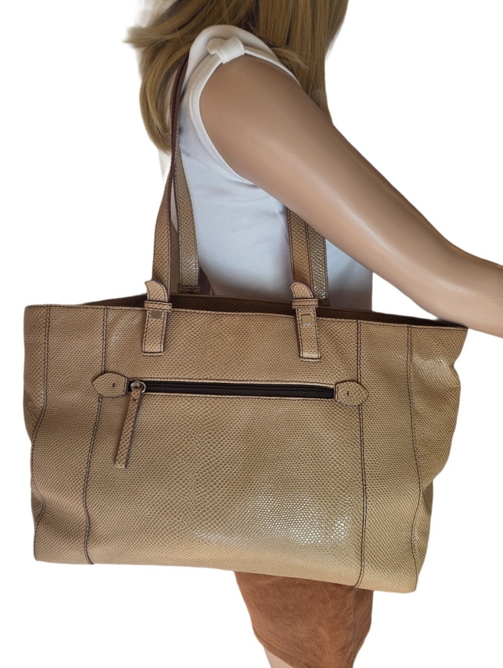 Barr + Barr NY Snakeskin Print Metallic Leather Tote Bag - EUC